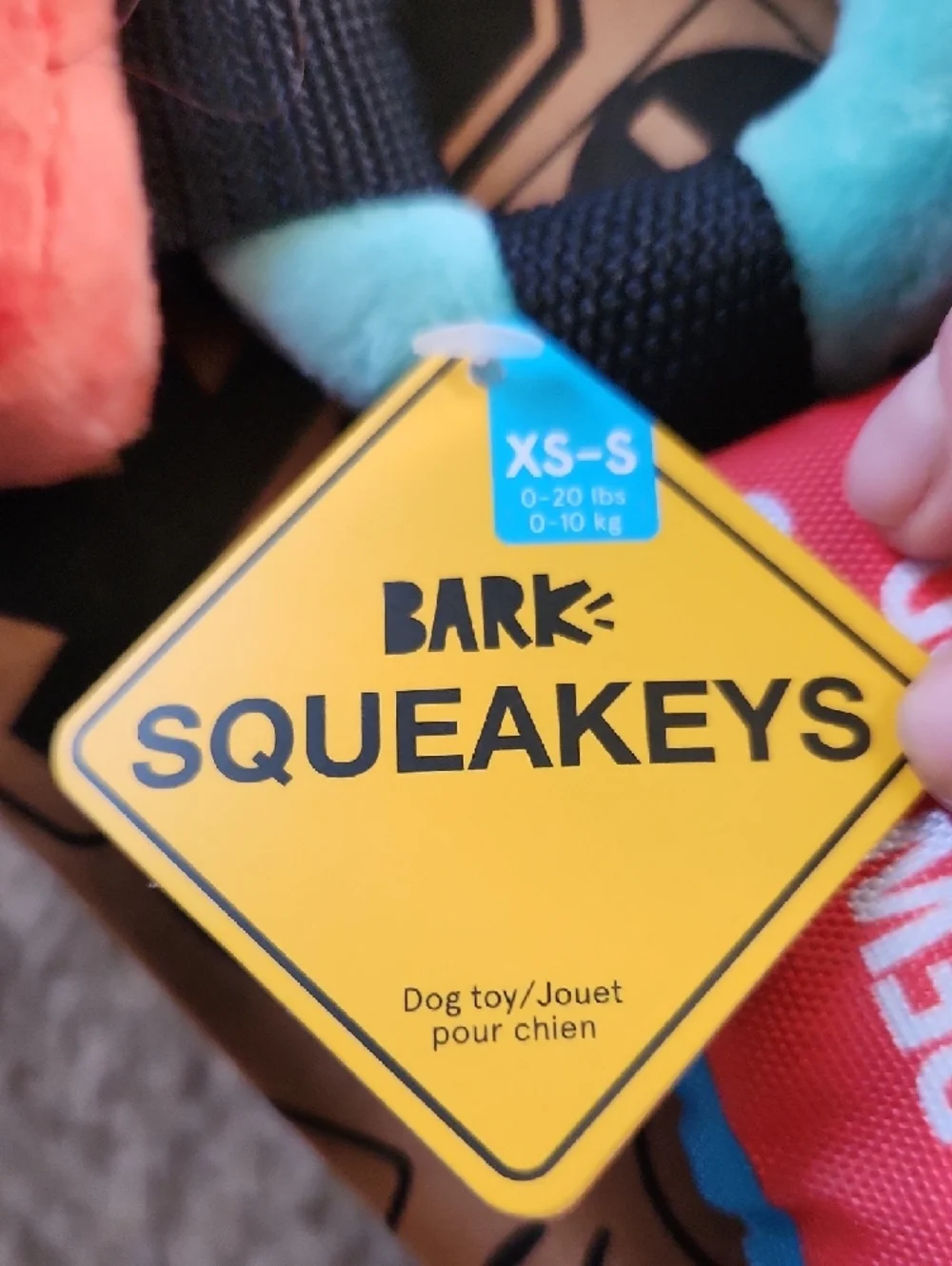 Bark Squeakeys Plush Dog Toy - Coral, Teal, Cream - Picture 4 of 5